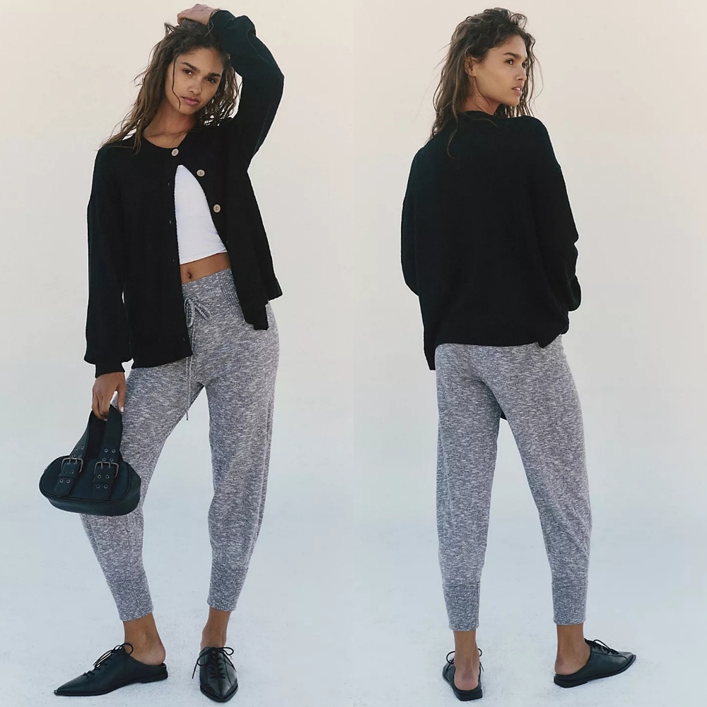New Free People Sila Sweater Pants Beach Harem Cuff Drawstring Waistband M Gray